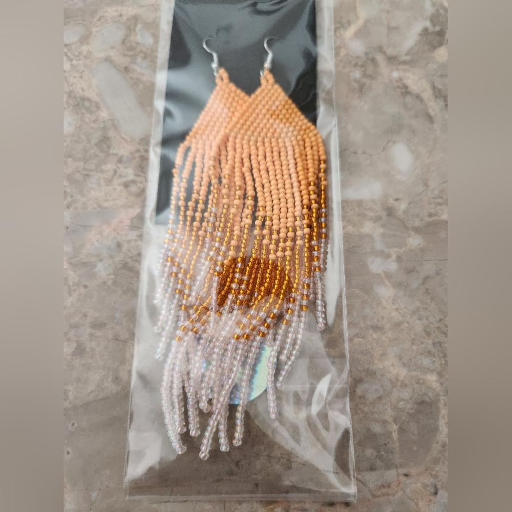 Fringe Beaded Earrings Southwestern Bohemian Cowgirl Handmade